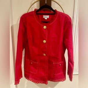 Joan Rivers Vibrant Red Collarless Jacket with Gold Buttons